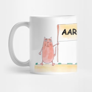 Aaron name. Personalized gift for birthday your friend. Cat character holding a banner Mug